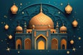 Majestic Mosque Illuminated Under Starry Ramadan Night Sky GenerativeAI