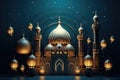 Majestic Mosque Illuminated Under Starry Ramadan Night Sky GenerativeAI