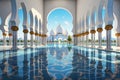 Majestic Mosque in Radiant Midday Light with Ornate Windows in Holy Month of Ramadan