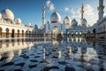 Majestic mosque during Ramadan. Midday light illuminates the intricate windows and patterns