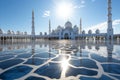 Majestic Mosque Square. Ornate Windows and Patterns in Midday Light, Highlighting Ramadan