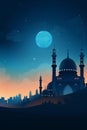 Majestic Mosque with Towering Minarets Against Night Sky, Generative AI