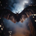 Majestic Mothman: Flying Amid Urban Skyscrapers in Legendary Splendor