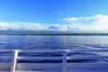 Majestic Mount Rinjani, Indonesia view from tourist boat. Royalty Free Stock Photo