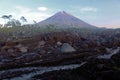The majestic Mount Semeru with rocky cold lava river.
