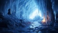 Majestic mountain cave, a frozen adventure in mysterious darkness generated by AI