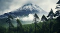 Majestic Mountain Enveloped In Clouds: A Japanese-inspired Uhd Image