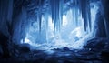 Majestic mountain, frozen cave, blue ice, nature mysterious beauty generated by AI