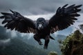 Majestic Mountain Gorilla with wings soaring through the clouds. Generative AI.