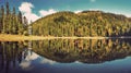 Majestic mountain lake. Amazing panorama at sunset. Instagram filter Royalty Free Stock Photo