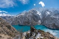 Majestic mountain and lake scene in the Himalayas Royalty Free Stock Photo