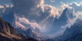 Majestic Mountain Landscape Panoramic View of Peaks Clouds and Valley Royalty Free Stock Photo