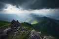 majestic mountain landscape with a storm brewing in the distance