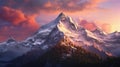 A majestic mountain peak bathed in the soft light of dawn. The sky is painted in shades of pink and orange Royalty Free Stock Photo