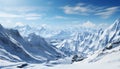 Majestic mountain peak, blue sky, frozen beauty in nature generated by AI
