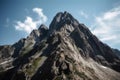 majestic mountain peak, with a close-up of its rocky and rugged surface