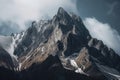majestic mountain peak, with a close-up of its rocky and rugged surface