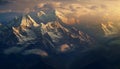 Majestic mountain peak, nature beauty, panoramic sunset, extreme terrain generated by AI Royalty Free Stock Photo