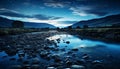Majestic mountain peak reflects tranquil blue water under twilight sky generated by AI Royalty Free Stock Photo