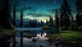 Majestic mountain peak reflects tranquil scene of starry night sky generated by AI Royalty Free Stock Photo