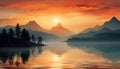 Majestic mountain peak reflects tranquil sunset over serene pond generated by AI Royalty Free Stock Photo