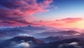 Majestic mountain peak silhouetted against a colorful sunset sky generated by AI Royalty Free Stock Photo