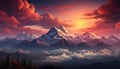 Majestic mountain peak silhouettes against colorful sunset sky generated by AI Royalty Free Stock Photo