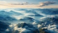 Majestic mountain peak, sky blue, nature beauty in panoramic view generated by AI Royalty Free Stock Photo