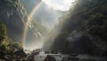 Majestic mountain peak, waterfall flowing, rainbow in the sky generated by AI Royalty Free Stock Photo