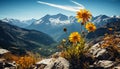 Majestic mountain peak, yellow flower, tranquil meadow, blue sky generated by AI Royalty Free Stock Photo