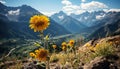 Majestic mountain peak, yellow wildflower, tranquil meadow, sunrise over landscape generated by AI Royalty Free Stock Photo