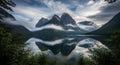 Majestic Mountain Peaks Reflecting in a Calm Lake Under a Cloudy Sky reflection water Royalty Free Stock Photo