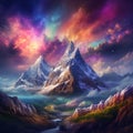 Majestic Mountain Range Blending Fantasy and Reality