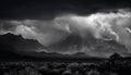 Majestic mountain range, dramatic sky, ominous storm cloud, panoramic landscape generated by AI Royalty Free Stock Photo