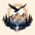 Majestic Mountain Range Eagle Vintage T-shirt Design Royalty Free Stock Photo