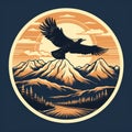 Majestic Mountain Range Eagle Vintage T-shirt Design