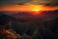 majestic mountain range with fiery sunsets illuminating the canyons