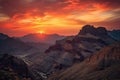 majestic mountain range with fiery sunsets illuminating the canyons