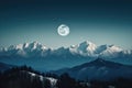 majestic mountain range with a full moon shining over the peaks Royalty Free Stock Photo