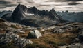 Majestic mountain range offers tranquil camping in remote wilderness area generated by AI