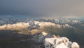 Majestic mountain range with peaks covered by snow during colorful sunset, Austrian Alps, Europe