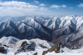 majestic mountain range, with peaks and valleys covered in snow, stretching as far as the eye can see Royalty Free Stock Photo