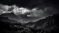 Majestic mountain range silhouette against dramatic monochrome sky generated by AI