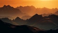 Majestic mountain range silhouette at sunset twilight generated by AI