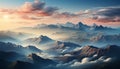 Majestic mountain range silhouetted against a colorful sunset sky generated by AI Royalty Free Stock Photo