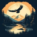 Majestic Mountain Range And Soaring Eagle Vintage T-shirt Design Royalty Free Stock Photo