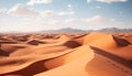 Majestic mountain range, striped sand dunes, tranquil sunset beauty generated by AI