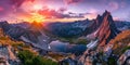 Majestic Mountain Range at Sunset Panorama. Resplendent. Royalty Free Stock Photo