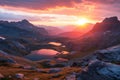 Majestic Mountain Range at Sunset Panorama. Resplendent. Royalty Free Stock Photo