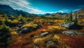 Majestic mountain range, tranquil meadow, autumn leaves generative AI Royalty Free Stock Photo